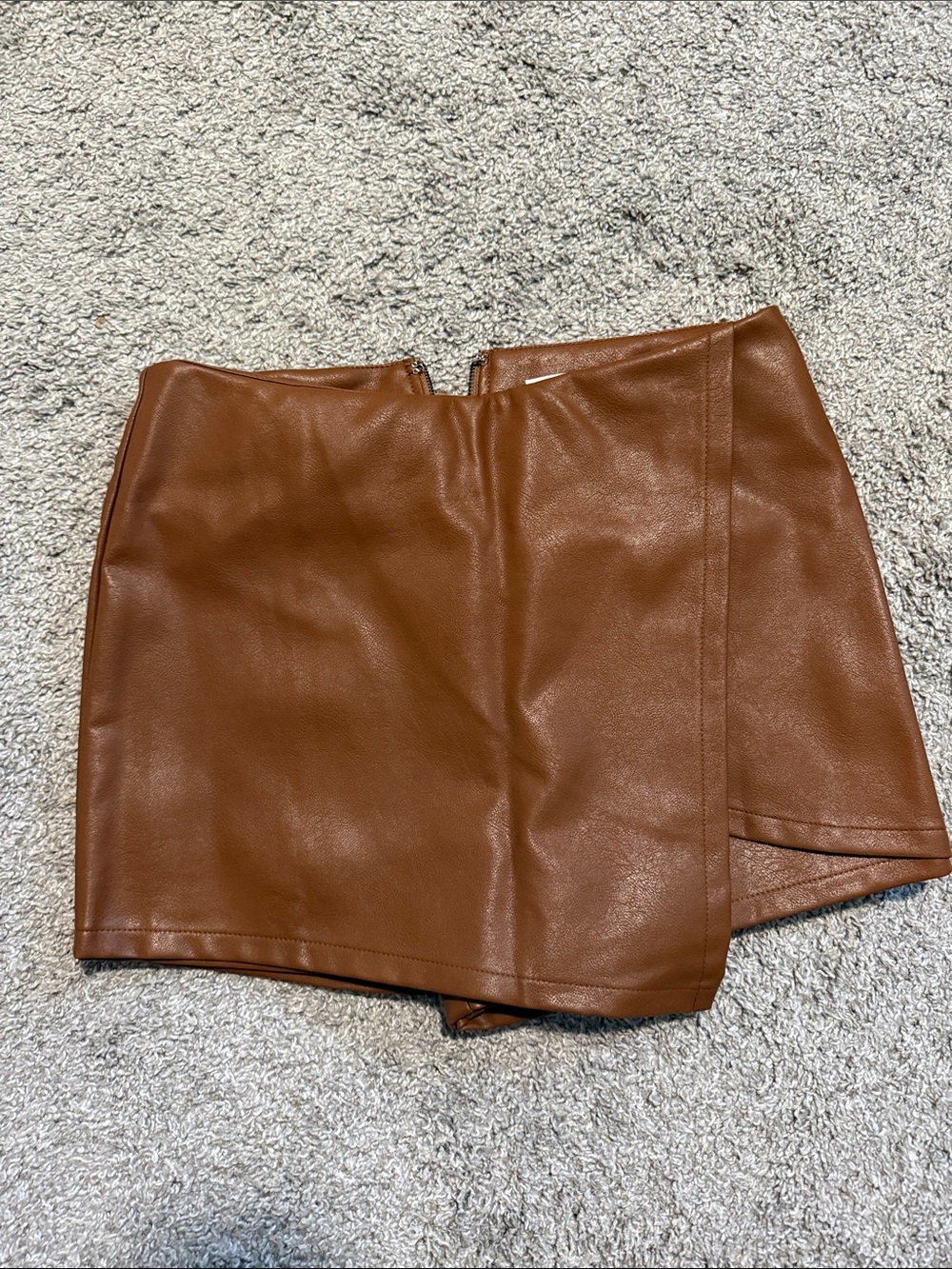 Vici Faux Leather Mini Skort in Cognac Brown